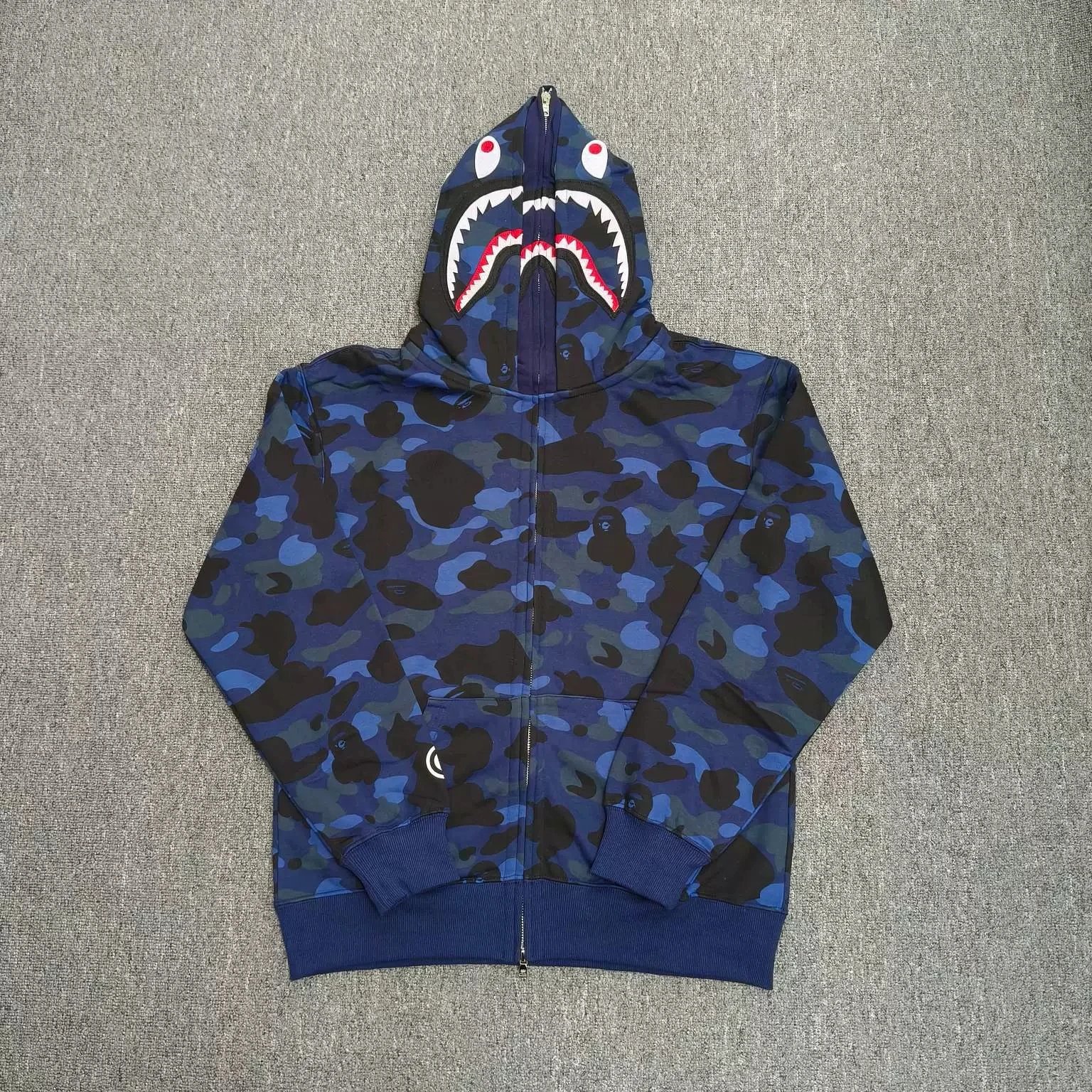 A Bathing Ape Shark Camo Blue Hoodie - 1