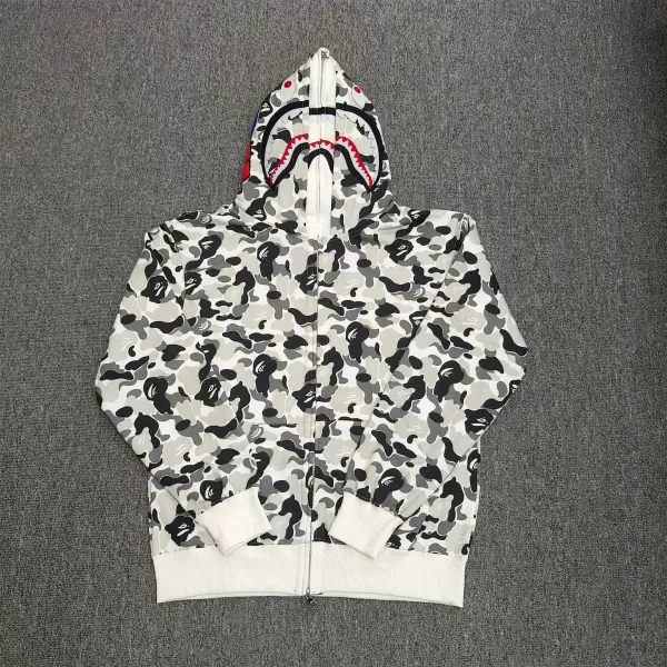 A Bathing Ape Shark Hoodie Gray Camo Hoodie - 1