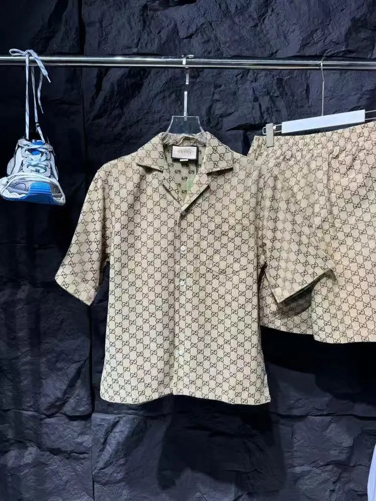 Casual Camp Collar Short-Sleeve Shirt Set, Loose Fit, G