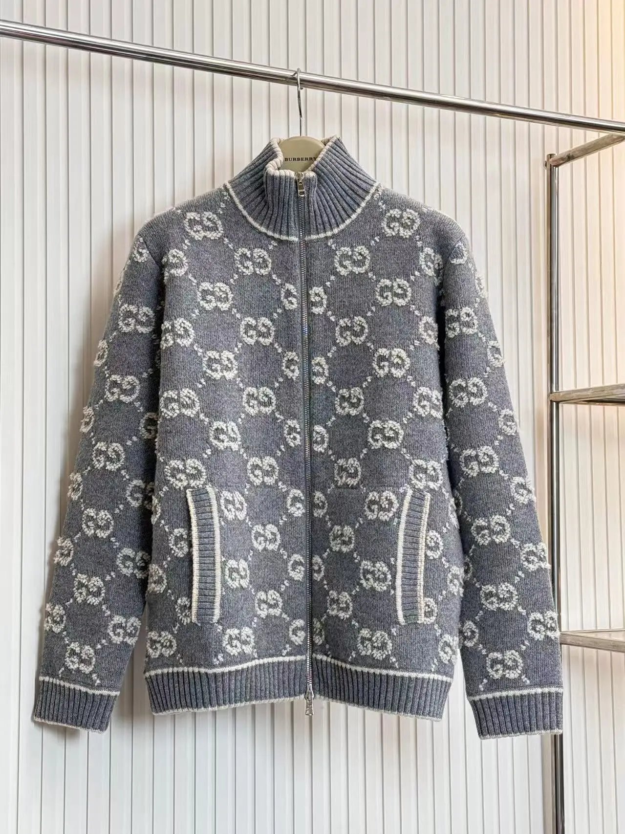 G Knitted stand up collar zipper cardigan jacket wool sweater