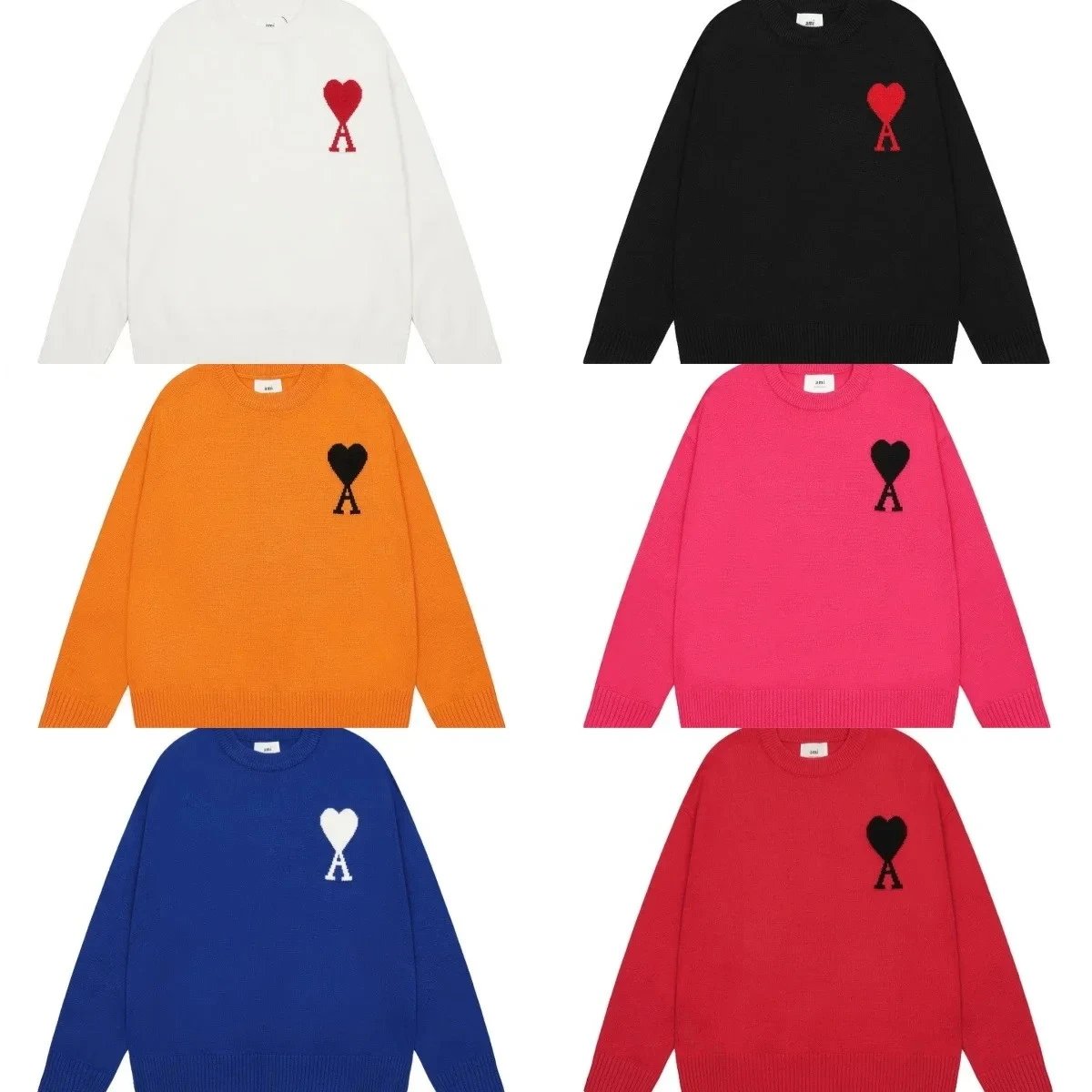 Ami 2023 Spring/Summer Classic Jacquard Big Heart Crewneck Sweater