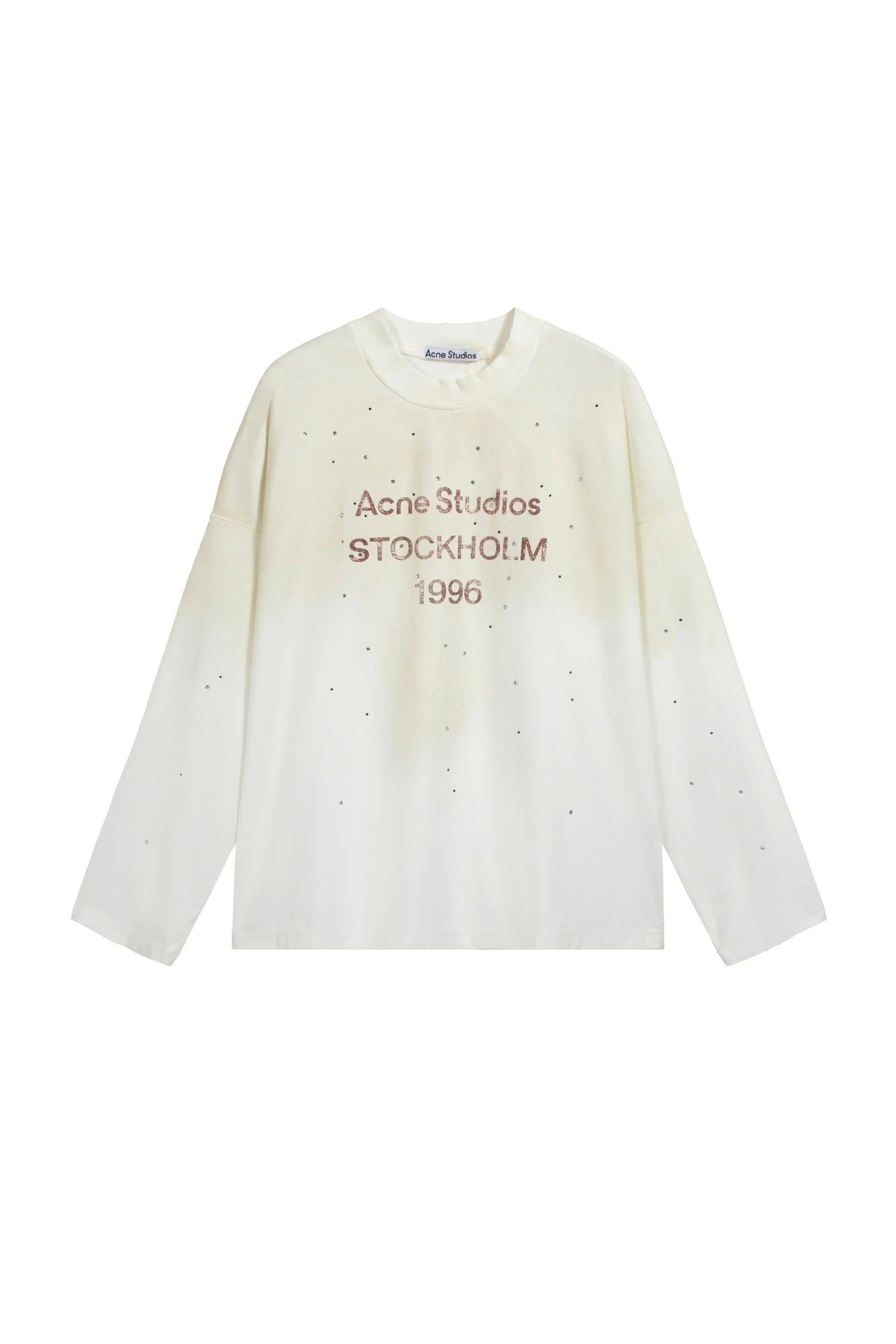 Rhinestone Dirty Wash White Long Sleeve