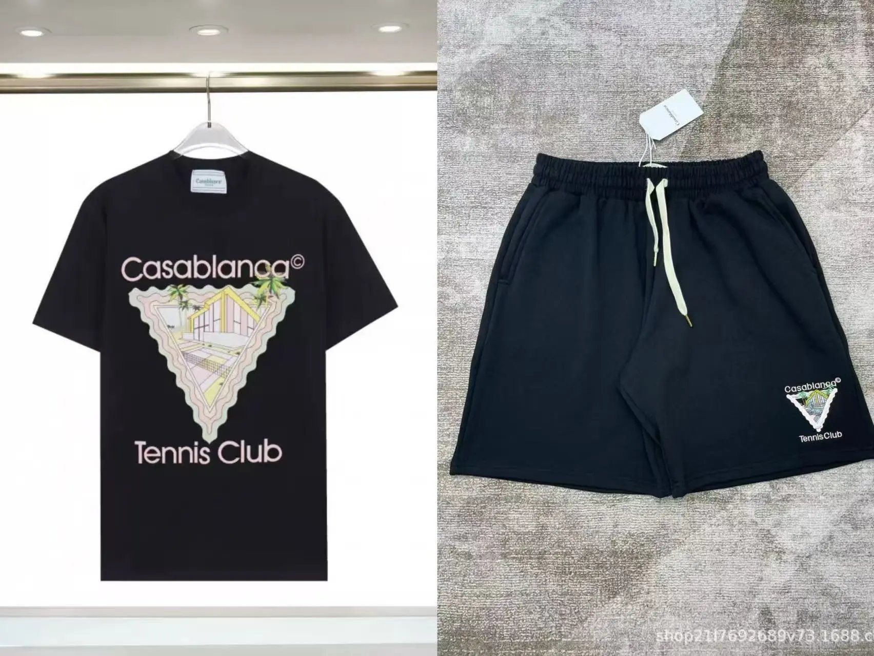 Casablanca Tennis Club Graphic T-Shirt and Shorts Set Black - 14