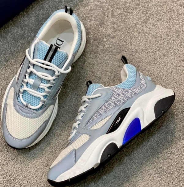Dior B23 Oblique Blue Gray Chunky Sneakers - 1