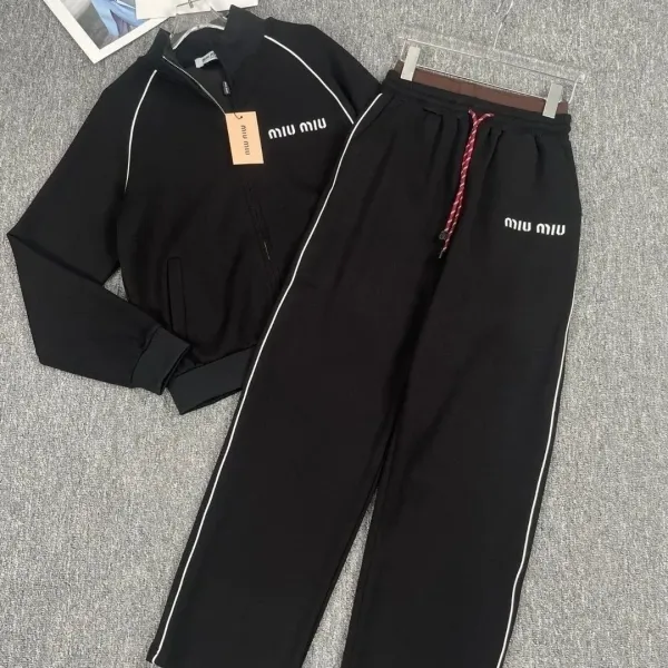 Chanel-Inspired Knit Set Beige with Black Trim Tracksuit - 4