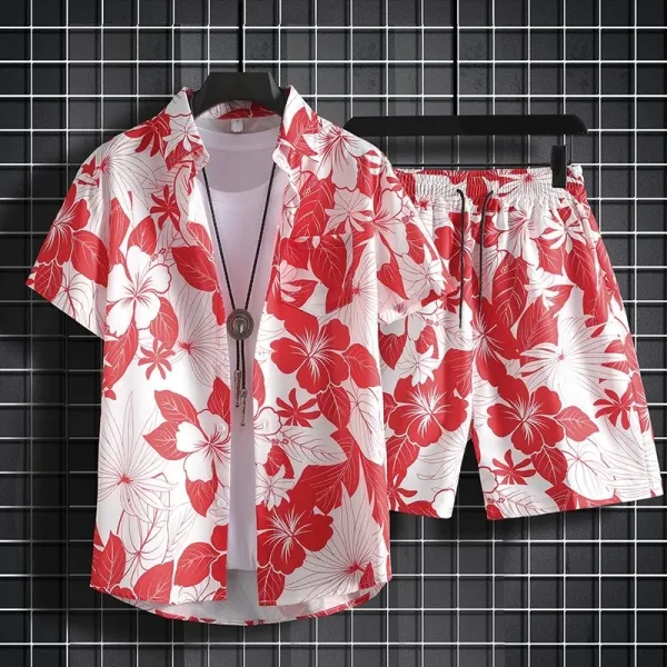 Design Tropical Leaf Print Short-Sleeve Shirt and Shorts Set Multicolor - 11