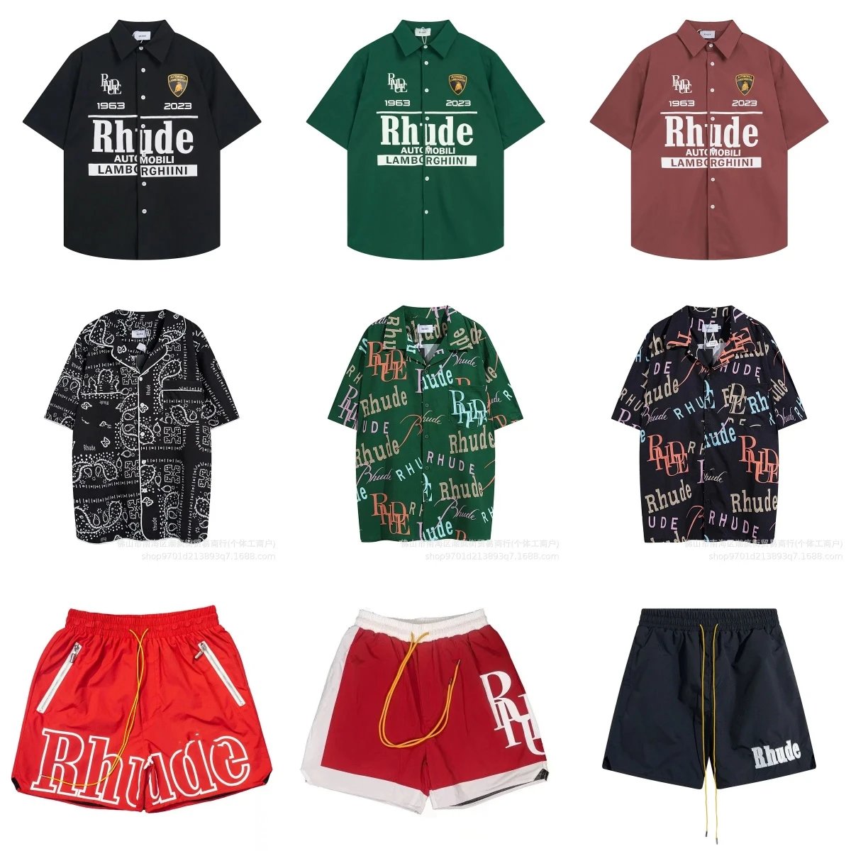 European and American summer rhude co-branded short sleeve shirt/shorts