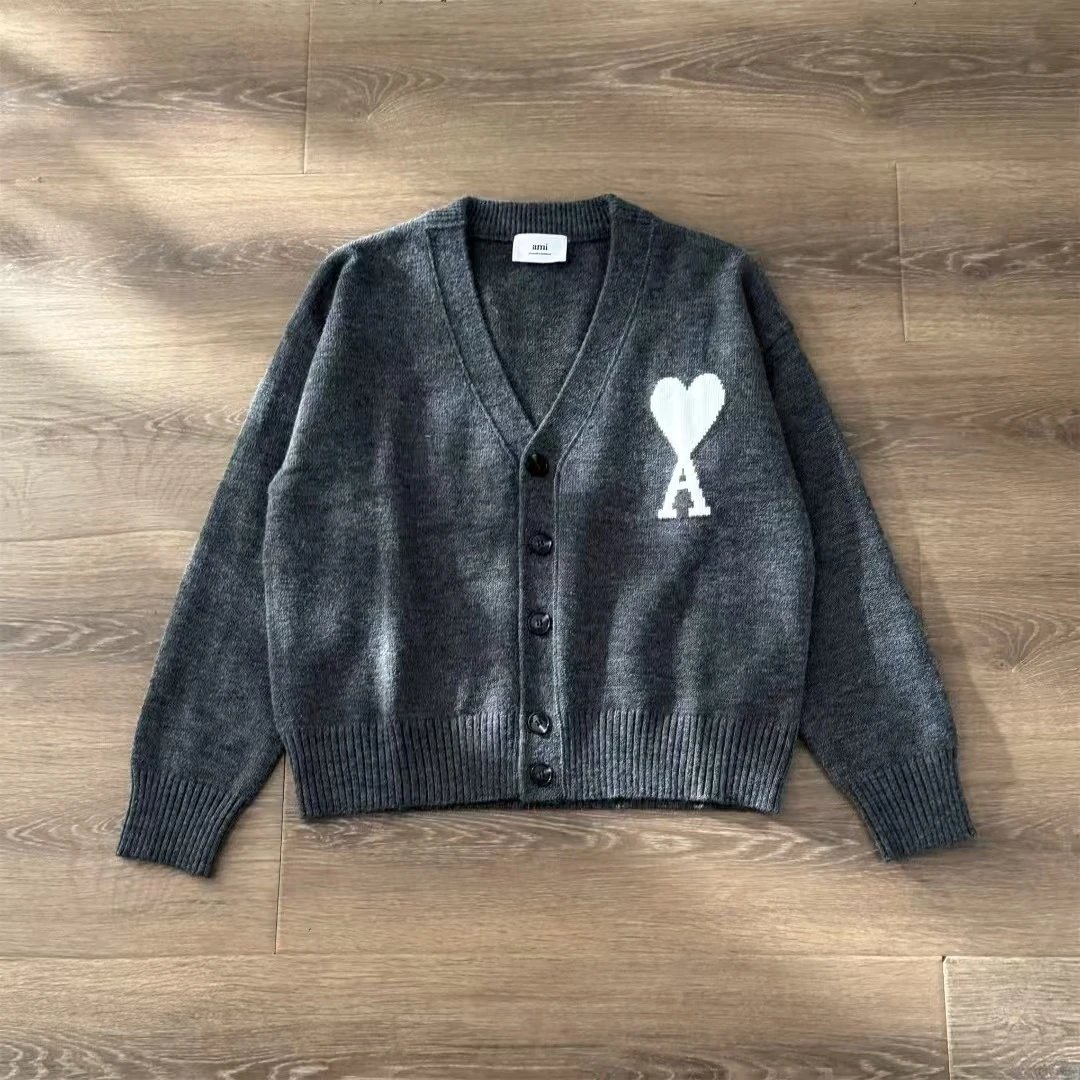 Grey V-Neck Cardigan With Heart Logo