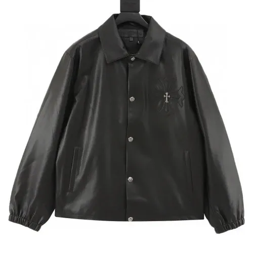 Chrome Hearts Cross Embroidered Black Leather Coach Jacket - 1