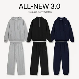 thumbnail for Tier*Alo*3.0 French Terry Cotton Hoodie, loose fit, zip-up casual set (unisex)