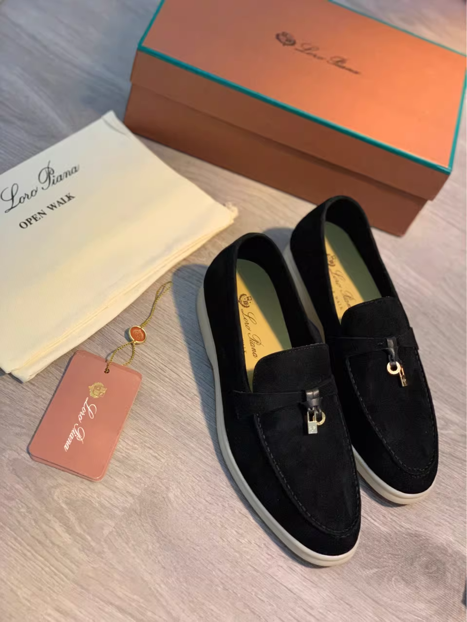 Loro Piana Suede Loafer Black Beige Taupe Casual Slip-On Shoes
