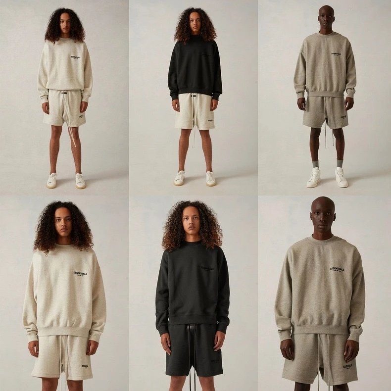 Fear Of God Essentials Gray Black Off White Hooded Sweatshirt