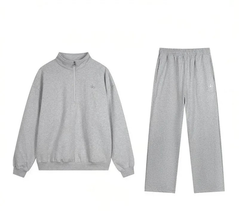 Grey Half Zipper Straight Tube Set