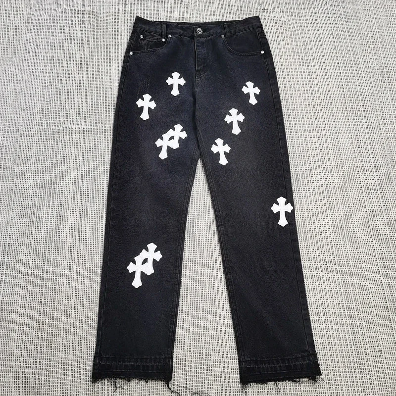 Chrome Hearts Denim Cross-Pattern Distressed Trousers