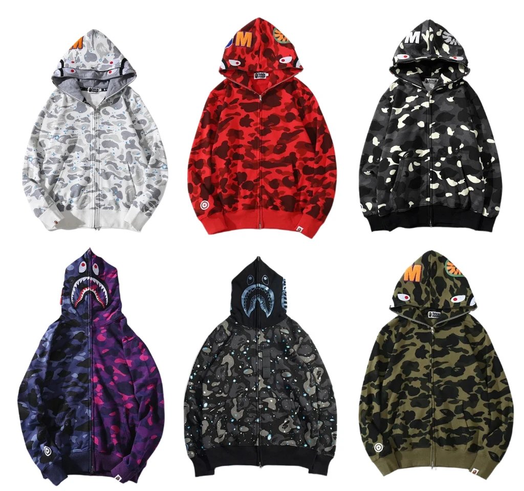A Bathing Ape Camo Shark Hoodie Jacket