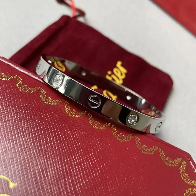 Cartier Love Bracelet Medium Silver with Diamonds Bracelet