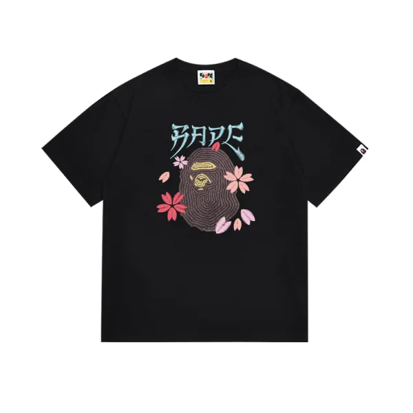 A Bathing Ape Sakura Ape Head Embroidered Black T-Shirt - 1