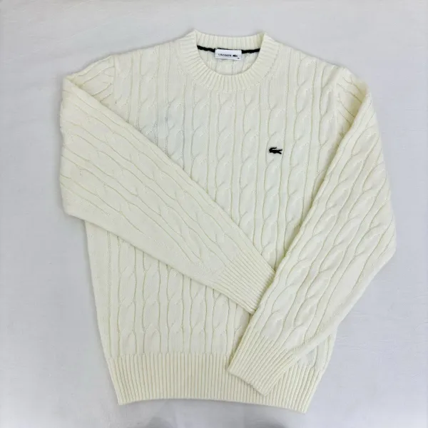 Cable Knit Crewneck Sweater in Cream - 12