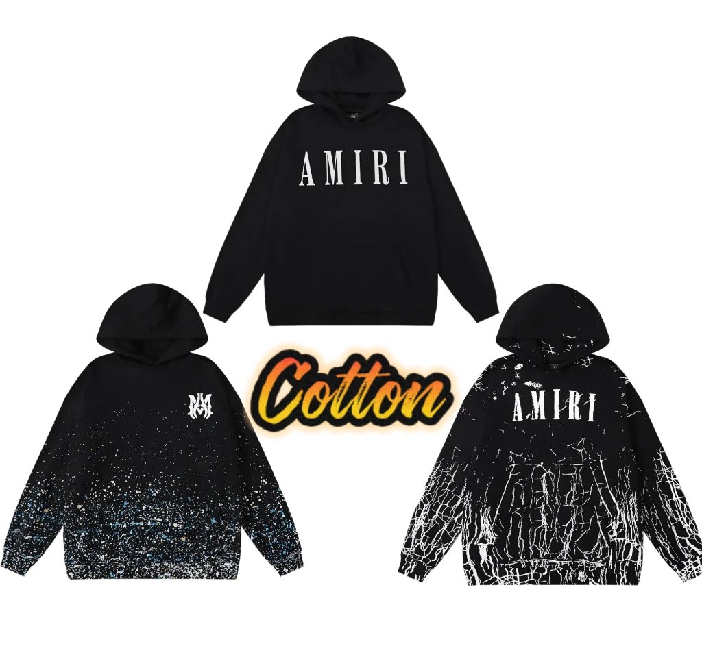 Ami Cotton Splatter-Painted Drip-Effect Logo Hooded Sweatshirt
