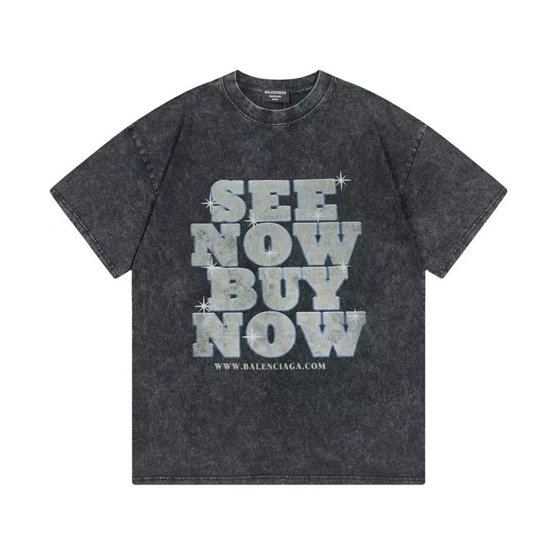 Balenciaga See Now Buy Now Black Acid Wash T-Shirt