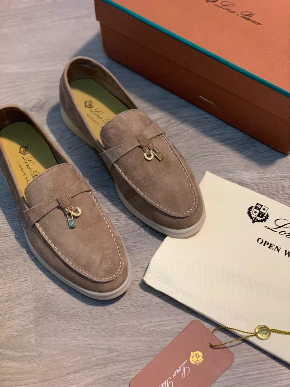 Loro Piana Suede Loafer Black Beige Taupe Casual Slip-On Shoes