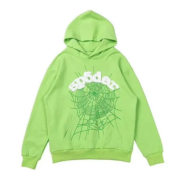 Bogdan Spiderweb Embroidered Lime Green Hoodie - 1