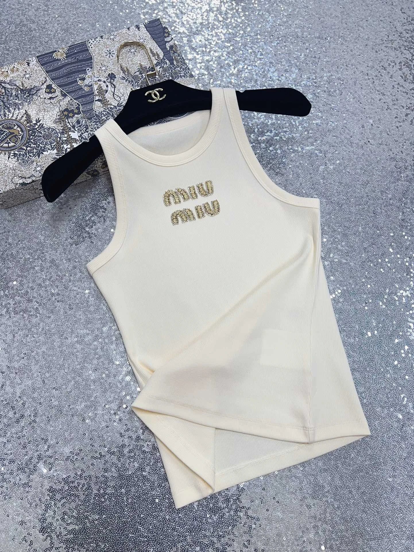 Miu Miu Rhinestone Logo Tank Top