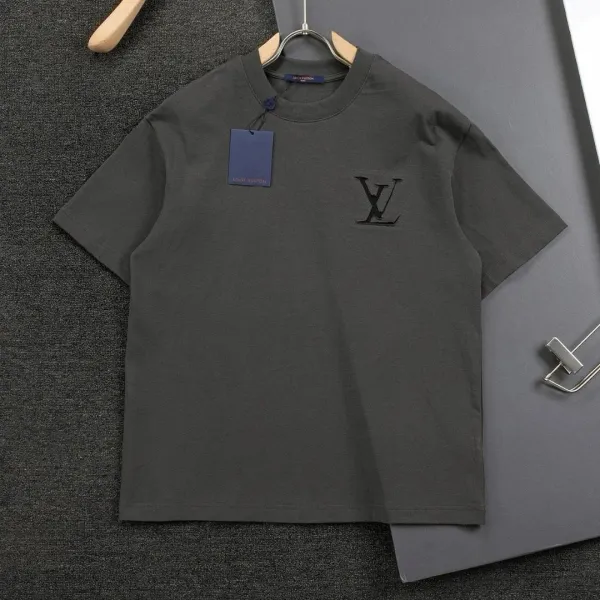 Louis Vuitton Monogram Embroidered Logo T-Shirt Charcoal Gray T-Shirt - 1