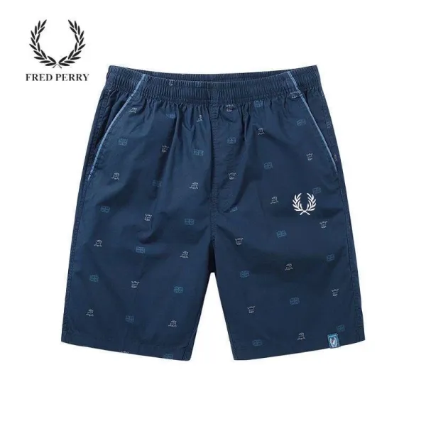 Fred Perry All-Over Laurel Wreath Print Navy Shorts - 1