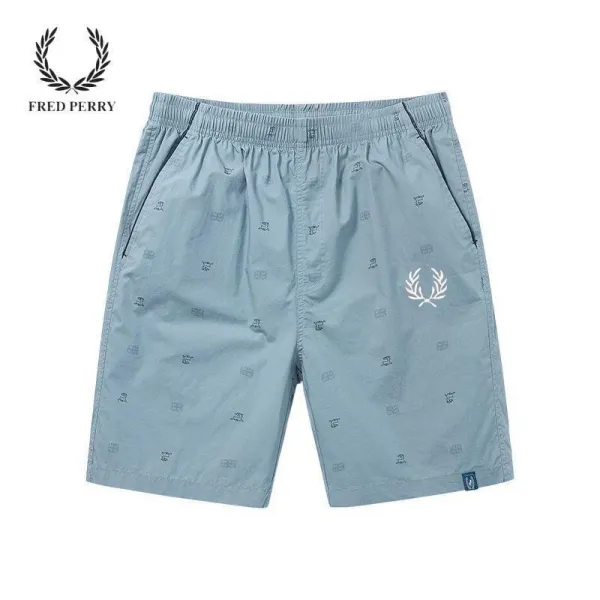 Fred Perry All-Over Laurel Wreath Print Light Blue Shorts - 1