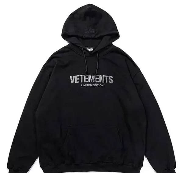 Vetements撕纸效果Logo Black Hoodie - 5