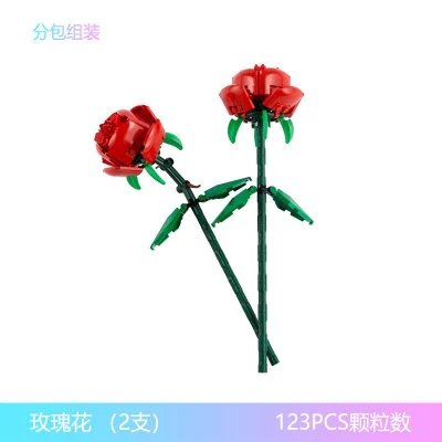 LEGO Rose Flower Set Red Green 123PCS Building Kit Accessories