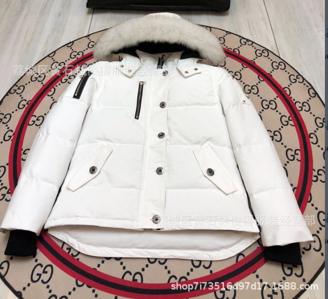 Moose Knuckles Parka White with Black Fur Trim Down Jacket - 10