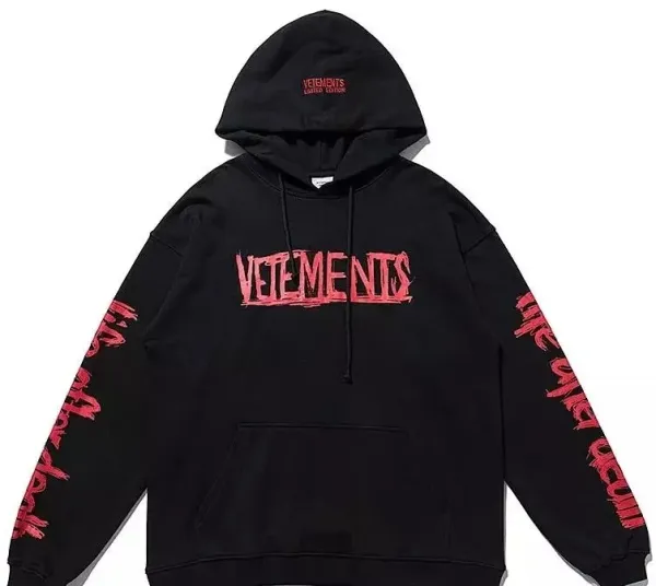 Vetements Limited Edition Distressed Logo Hoodie Black - 1