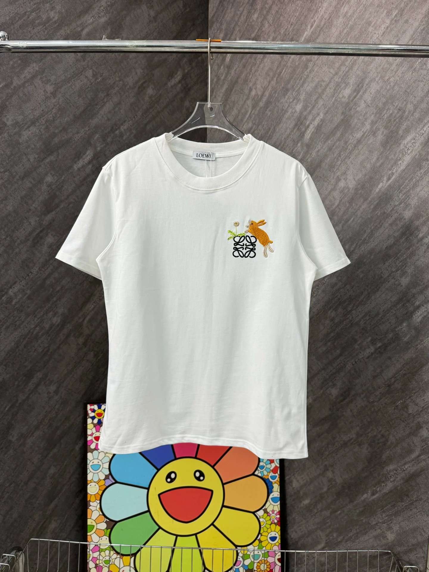 Loewe White Deer Embroidered Logo Cotton T-Shirt