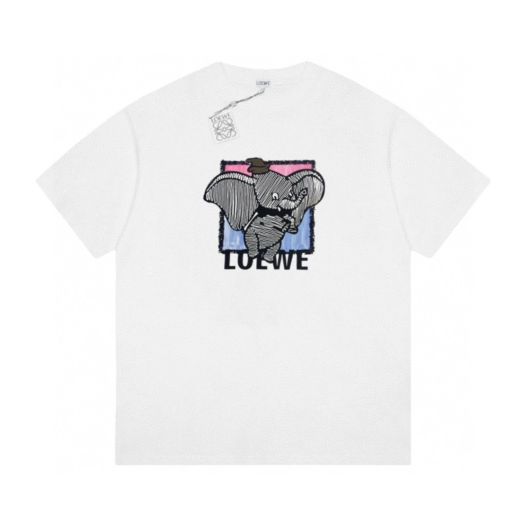 Loewe White Elephant Cartoon Graphic Cotton T-Shirt