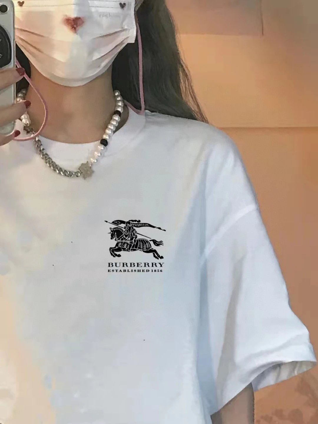 Burberry White Knight Logo Cotton Crew Neck T-Shirt
