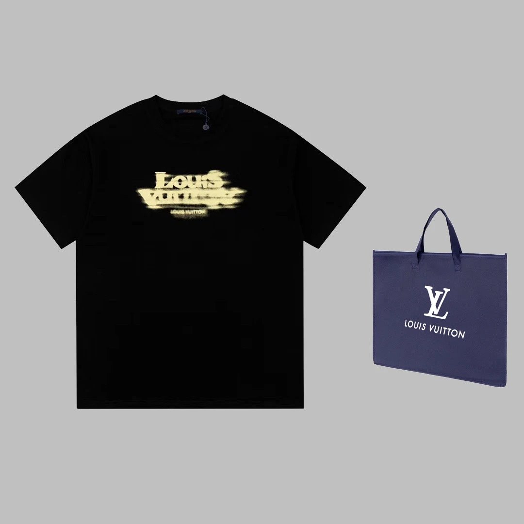 Louis Vuitton Distorted Logo Black T-Shirt and Navy Tote Bag Set - 2