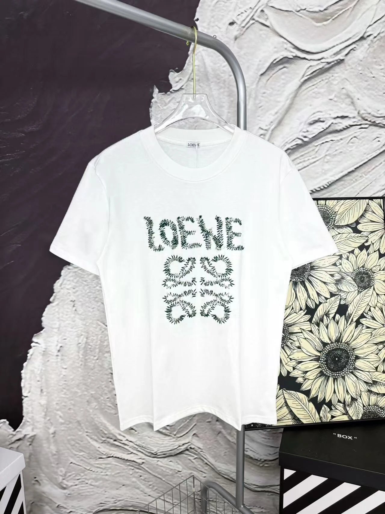 Loewe White Green Leaf Logo Unisex Cotton T-Shirt