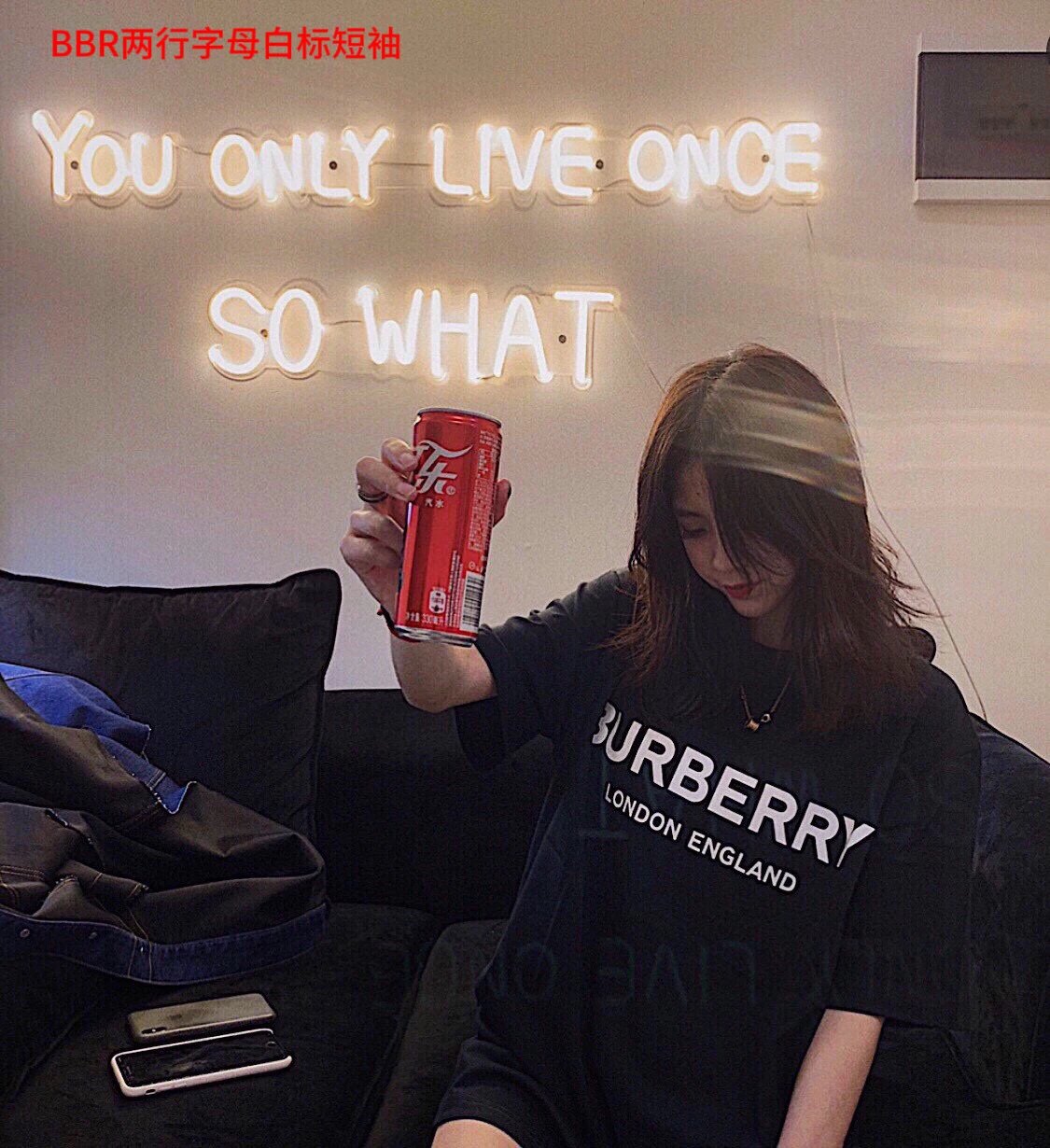 Burberry Black Cotton Logo T-Shirt Loose Unisex Streetwear