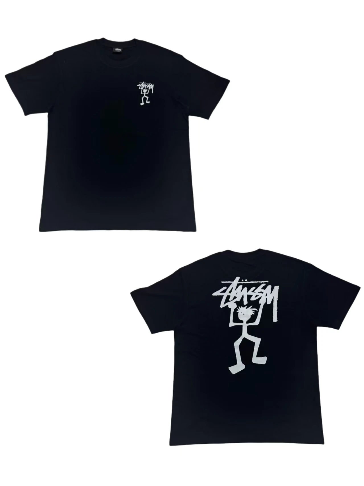 Stussy Black Cotton Crew Neck Logo Graffiti Tee