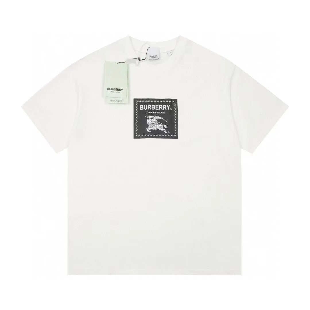 Burberry White Cotton T-Shirt Black Knight Logo Patch