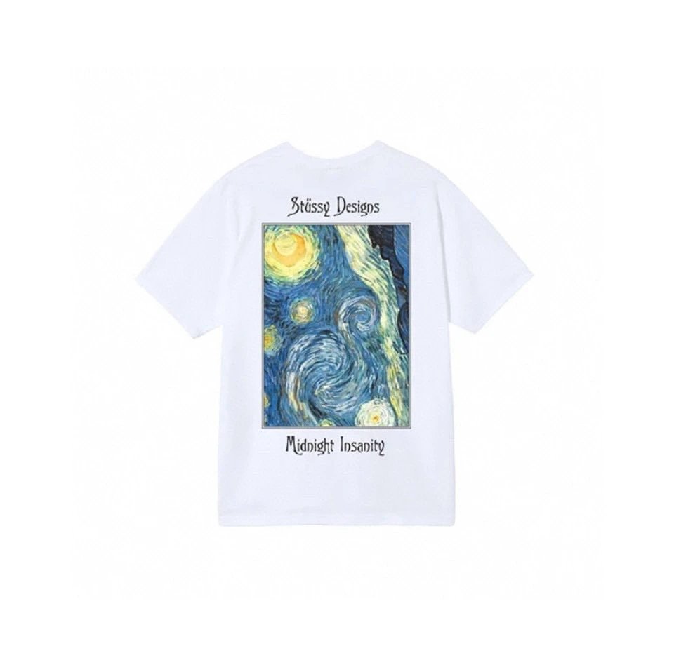 Stussy Starry Night Graphic White Cotton T-Shirt Streetwear Tee