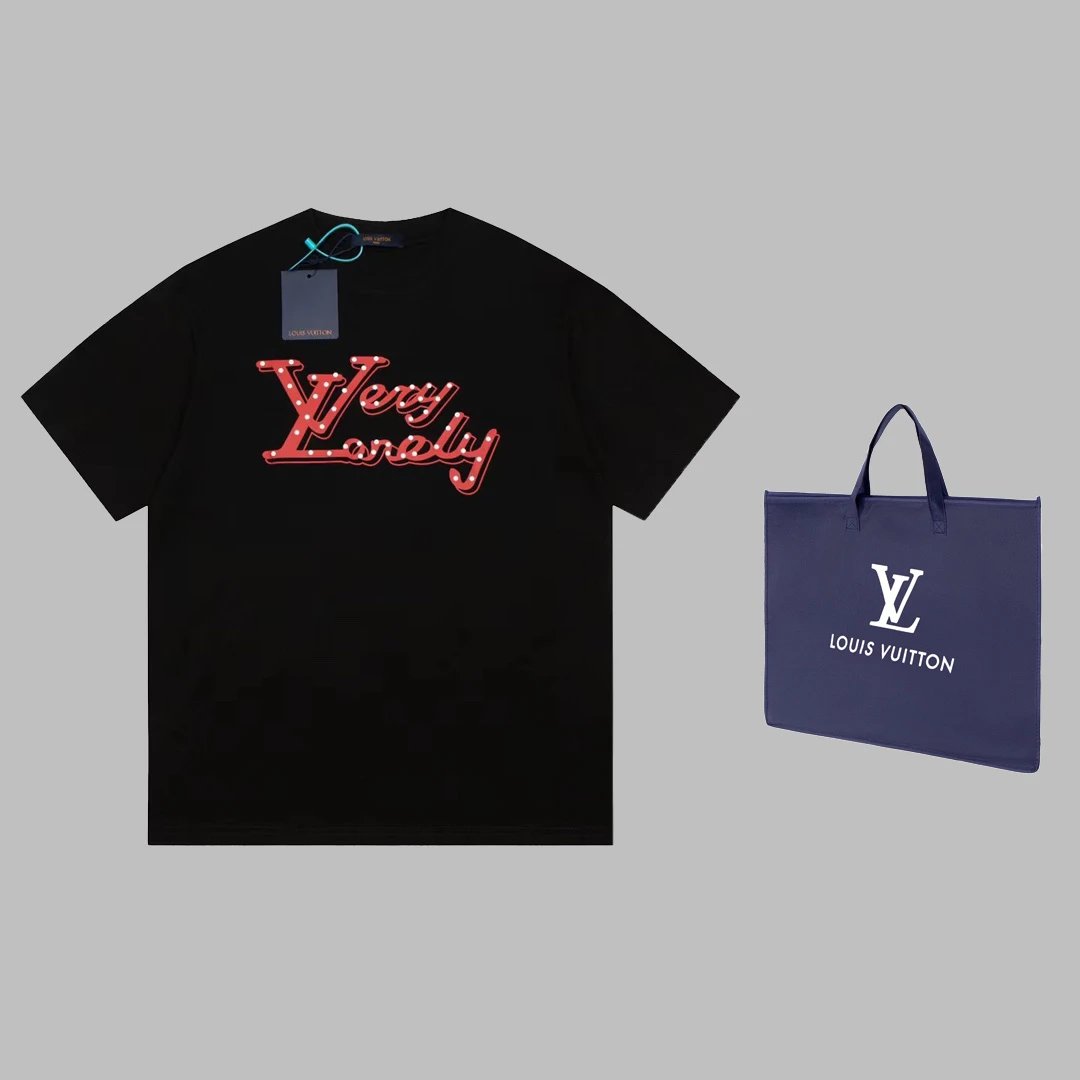Louis Vuitton Black Cotton Letter Print Unisex T-Shirt