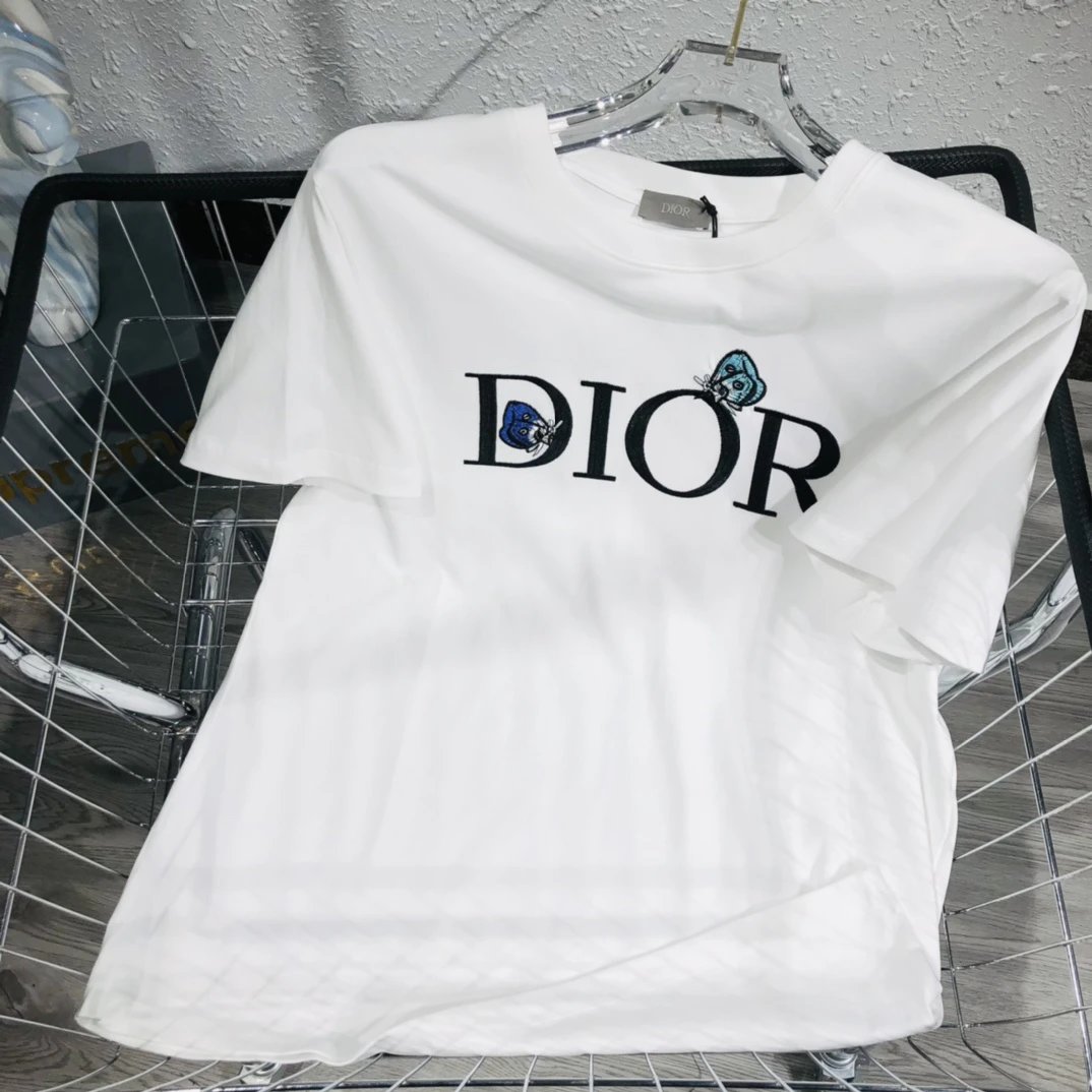 Dior White Butterfly Logo Cotton T-Shirt Unisex Tee