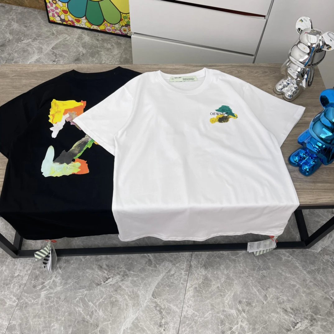 Off White Cotton Graffiti Chest Logo Unisex Tee