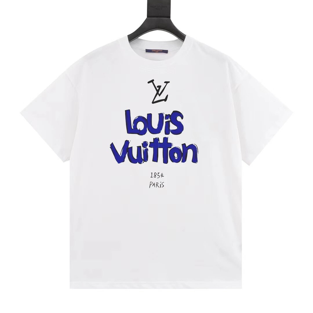 Louis Vuitton White Blue Graffiti Logo Cotton T-Shirt