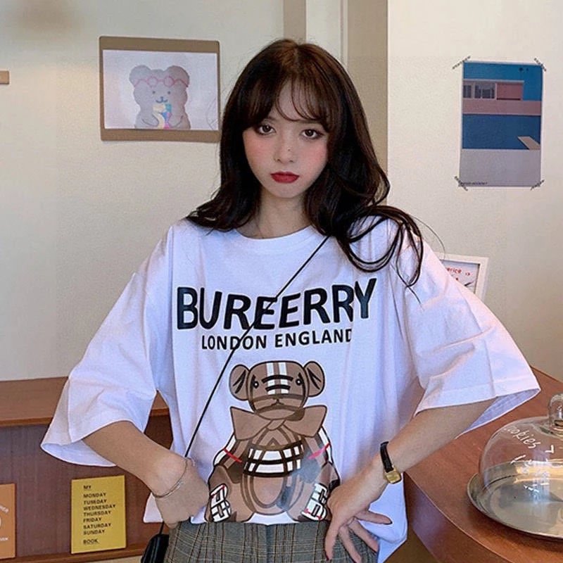 Burberry White Oversized Teddy Bear Logo T-Shirt