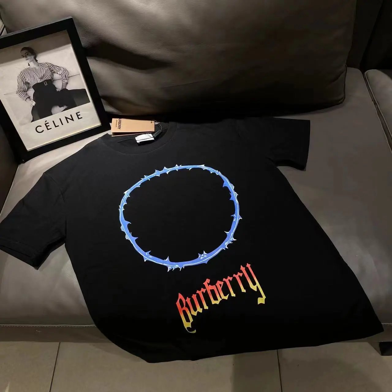 Burberry Black Thorn Circle Logo Cotton T-Shirt