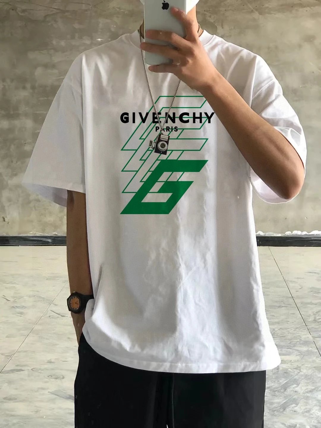 Givenchy White Green Logo Cotton T-Shirt